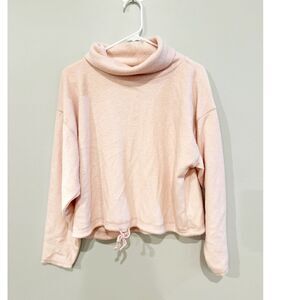 Aerie cowl neck Sherpa pullover tie front pink